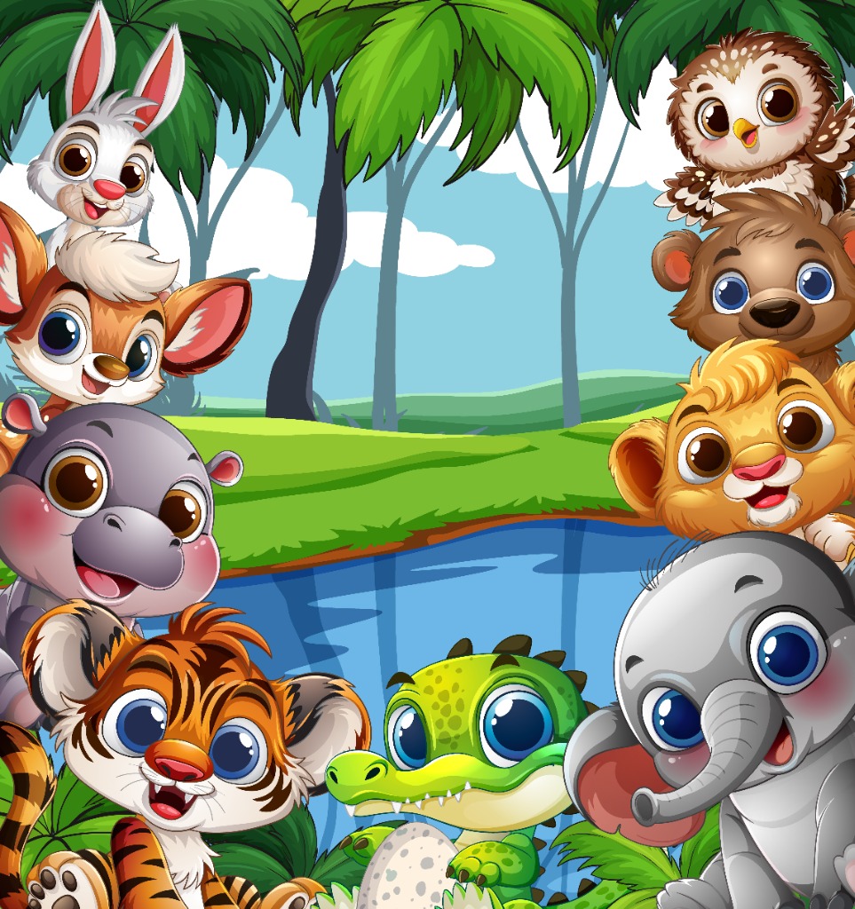 Magical safari animals cartoon wall mural for nursery and kids room - Expert Wallpaper Dubai